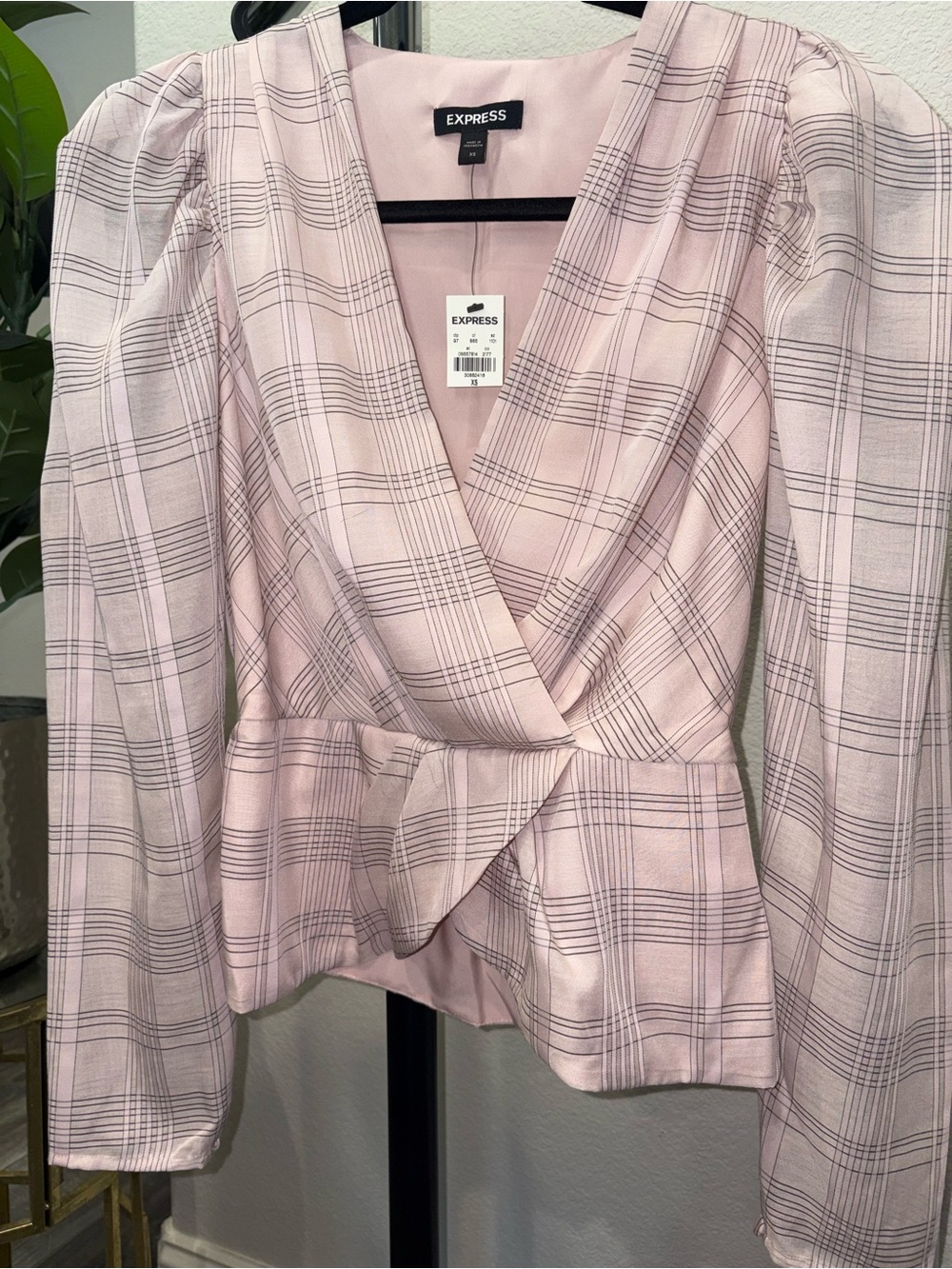 Express Pink Plaid Wrap Top